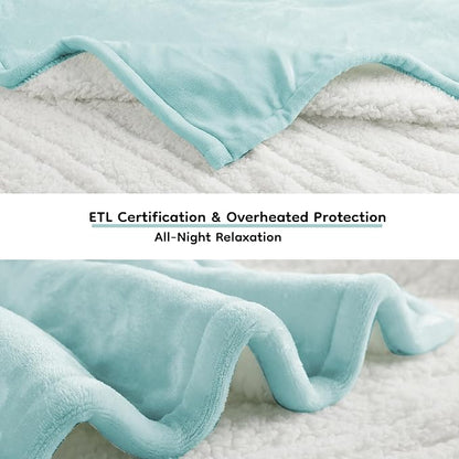 Electric Heated Blanket King Size - 90"x100", Soft Flannel Heating Blanket, 10 Heating Levels, 1-12 H Auto Shut Off, Breathable Warm and Washable for Bed, Mint Green