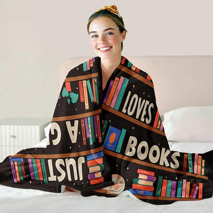 Reading Lover Blanket, Just A Girl Who Loves Books Blanket, Soft Warm Cozy Fleece Throw, Gifts for Girls Women Kids, 40"x50", Black