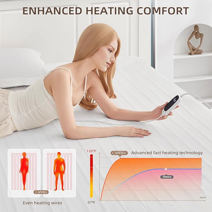 Heated Mattress Pad Twin XL Size Electric Mattress Bed Warmer 9 Heat Settings, 1-12 Hours Auto Off, Memory Function Deep Pocket, Fast Heating, Machine Washable Twin Plus 39“ x 80”
