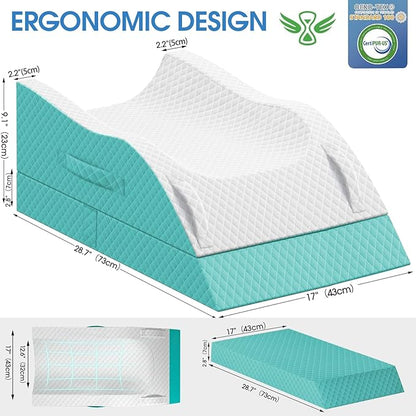 Elevation Pillows for Leg After Surgery, Memory Foam Adjustable Wedge Pillow for Injury or Rest, Ankle Pillow for Sleeping Blood Circulation Green/Double Leg