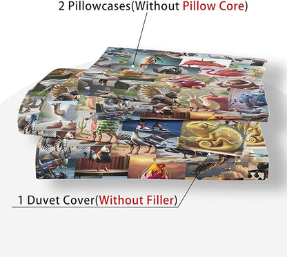 Funny Fusion Animals Bedding Set,Fusion Animals Duvet Cover Twin Full Queen King Set for Kids Boys Bed Decor Gifts (Color 5,Full (80" x 90"))