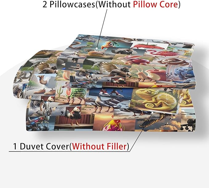 Funny Fusion Animals Bedding Set,Fusion Animals Duvet Cover Twin Full Queen King Set for Kids Boys Bed Decor Gifts (Color 5,Queen (90" x 90"))