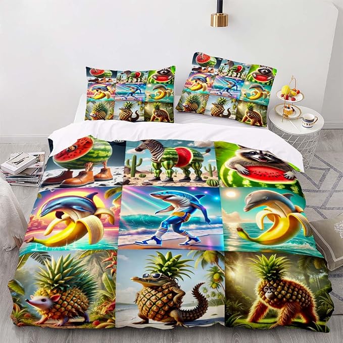Funny Fusion Animals Bedding Set,Fusion Animals Duvet Cover Twin Full Queen King Set for Kids Boys Bed Decor Gifts (Color 12,King (104" x 90"))