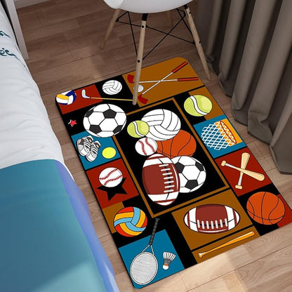 Sports Rugs for Boys Bedroom - Basketball Rug for Boys Bedroom Kids Carpet Sports Theme Basketball, Soccer, Baseball Carpet for Living Room Floor Mat Welcome Mat, 2x3 Feet
