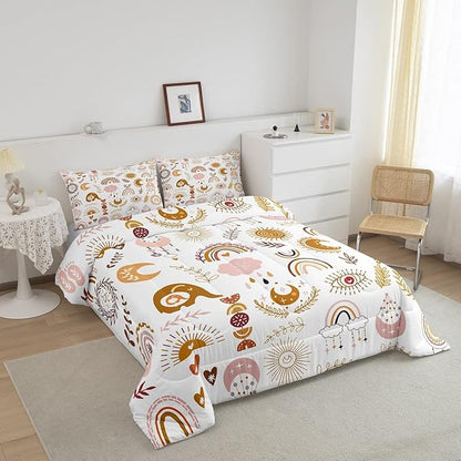 Feelyou Colorful Rainbow Comforter Set Kawaii Botanical Leaf Bedding Set for Girls Kids Room,Cute Colorful Cartoon Orange Decor Comforter Soft Quilt Room 3Pcs Full Size Boys