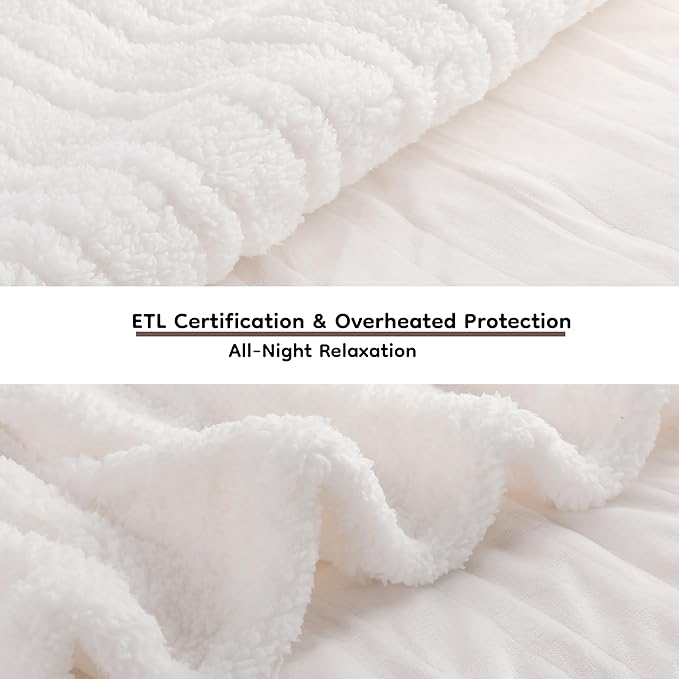 Electric Heated Blanket Twin Size - 62"x84", Soft Flannel Heating Blanket, 10 Heating Levels, 1-12 H Auto Shut Off, Breathable Warm and Washable for Bed, White