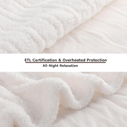 Electric Heated Blanket Twin Size - 62"x84", Soft Flannel Heating Blanket, 10 Heating Levels, 1-12 H Auto Shut Off, Breathable Warm and Washable for Bed, White