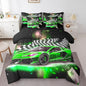 Feelyou Green Racing Car 7 Piece Bedding Set King Size Extreme Sport Comforter Set with Sheets for Kids Boys Girls Teens Toddler Fast and Furious Bed in a Bag Black White Flag Bed Set
