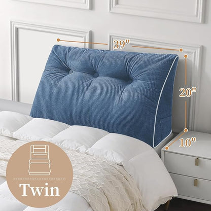 Sasttie Headboard Pillow Twin/Twin XL, Wedge Pillow Headboard for Dorm, Triangular Daybed Backrest Cushion for Sitting or Reading in Bed, with Removable Washable Cover, Blue