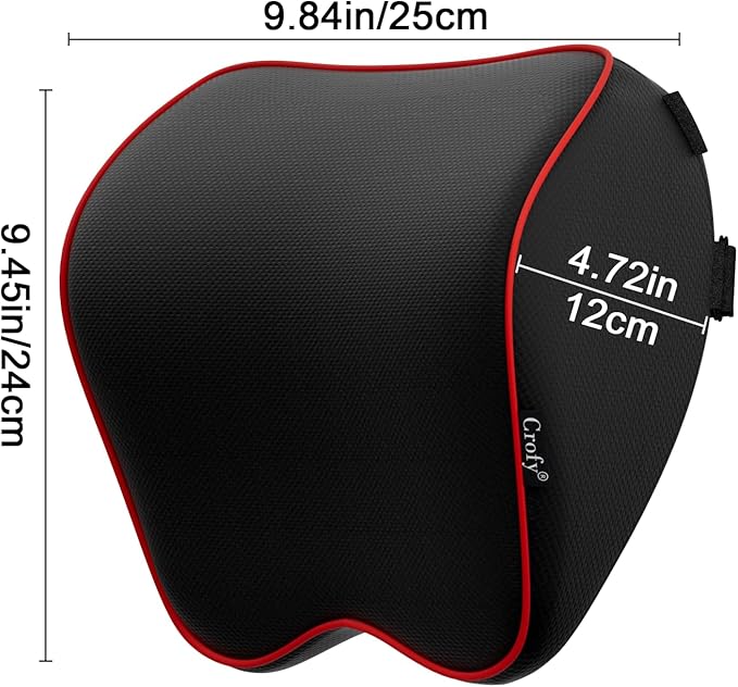 Crofy 2 Pack Car Neck Pillow, Softness Car Headrest Pillow for Driving with Adjustable Strap, 100% Memory Foam and Breathable Removable Cover, Comfortable Ergonomic Design (Red Side Rope)