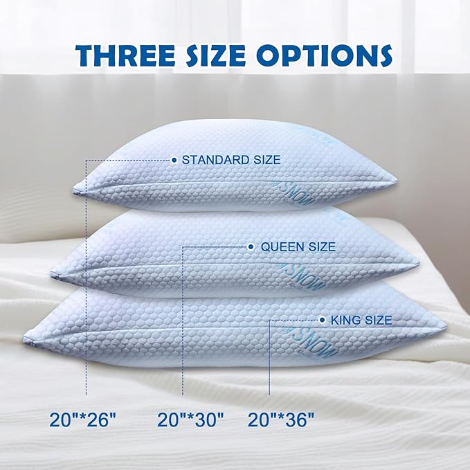 Shredded Foam Pillow King Size - Cooling Memory Foam Pillows That Stay Cold Soft Pillow for Sleeping, Adjustable Bed Pillow for Side, Back, and Stomach Sleepers