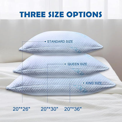Pillows Standard Size Set of 2 - Shredded Memory Foam Cold Pillows That Stay Cold Soft Pillow for Sleeping, Adjustable Bed Pillow for Side, Back, and Stomach Sleepers