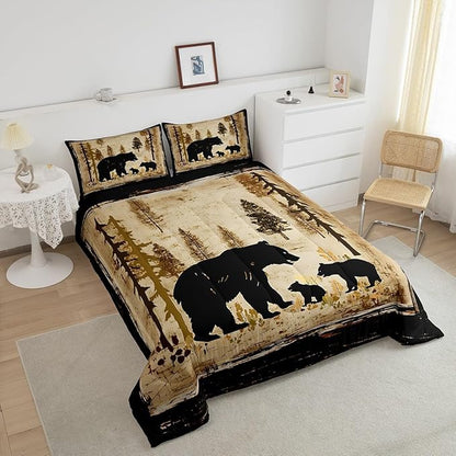 Feelyou Bear Bedding Set for Kids Toddler Queen Size Black Bears Comforter Set Boys Girls Cabin Rustic Farmhouse Bedding Set Wildlife Duvet Set 3Pcs