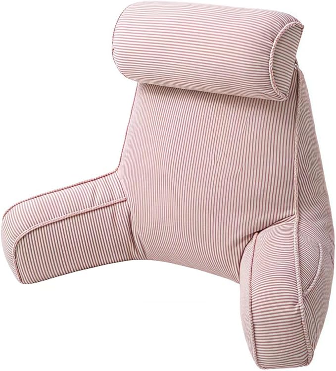 Reading Pillow for Sitting in Bed Adult & Teens, Large Backrest Pillow with Detachable Neck Support Cushion, Designed for Bed and Couch Sitting Up with Arms and Side Pocket.(Pink)
