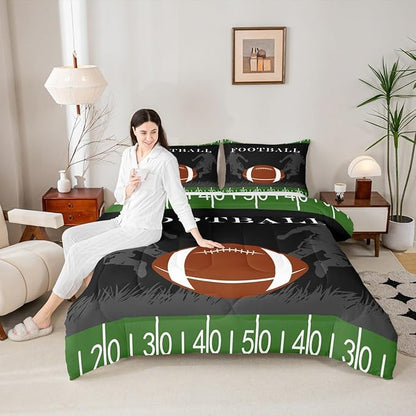 Football Bedding Set Rugby Sports Comforter Soccer Ball Game Comforter Set for Kids Adults American Football Player Duvet Set Ultra Soft Room Decor Full Size Quilt Set