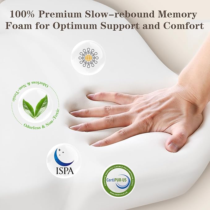 HOMCA Back Sleeper Pillow, Memory Foam Back Sleeping Cervical Neck Pillow Reduces Pressure on Skin, Beauty Pillow Wrinkle Prevention, Ergonomic Design for Neck and Shoulder Pain Relief