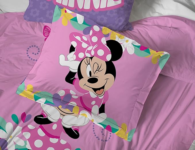 Jay Franco Kids Comforter Set Includes Sheets and Pillow Covers - Soft and Cozy Bed Set for Stylish Room Decor, Pink - Minnie Mouse 02, 7 Piece Queen Size Bedding