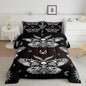 Boys Boho Moth Comforter Set Queen Size Men Gothic Skull Bedding Set for Girls Women Bedroom Decor Bohemian Moon Star Comforter Personalized Moth Skull Skeleton Bones Duvet Set Teens Quilt Set