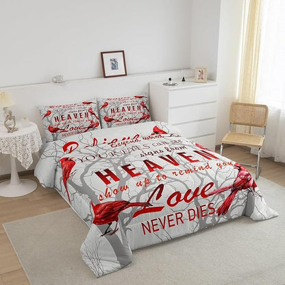 Feelyou Cardinal Bird Comforter Set Twin Size Farmhouse Red Birds Bedding Set for Girls Boys Women Men Tree Branches Decor Comforter Nature Comforter with 1 Pillow Case