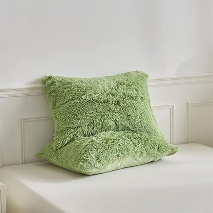 Wajade Faux Fur Plush Sage Green Comforter Set Fluffy Fuzzy Shaggy Bedding Set - 3PC Queen Size Microfiber Soft Warm Quilt Set