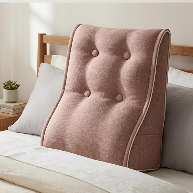 Daneey Reading Pillow for Bed Adult, Back Support Pillow for Bed, Sit Up Pillow Backrest Pink, 20 * 9 * 22IN