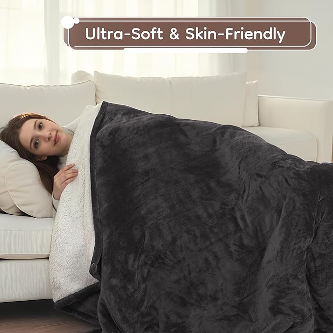 Electric Heated Blanket Full Size - 72"x84", Soft Flannel Heating Blanket, 10 Heating Levels, 1-12 H Auto Shut Off, Breathable Warm and Washable for Bed, Dark Grey
