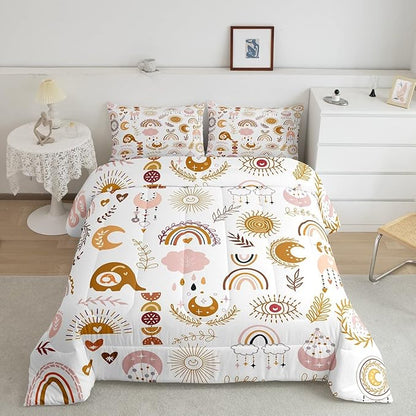 Feelyou Colorful Rainbow Comforter Set Kawaii Botanical Leaf Bedding Set for Girls Kids Room,Cute Colorful Cartoon Orange Decor Comforter Soft Quilt Room 3Pcs Full Size Boys