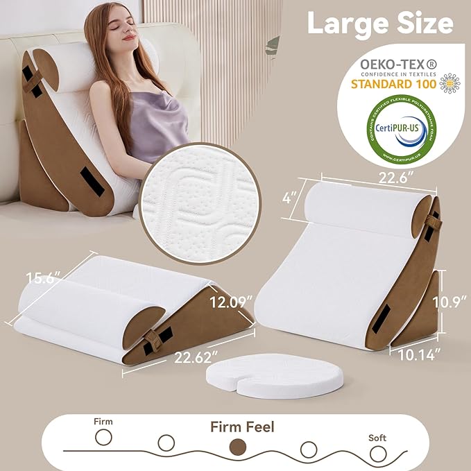6PCS Orthopedic Bed Wedge Pillow Set for Post Surgery Brown