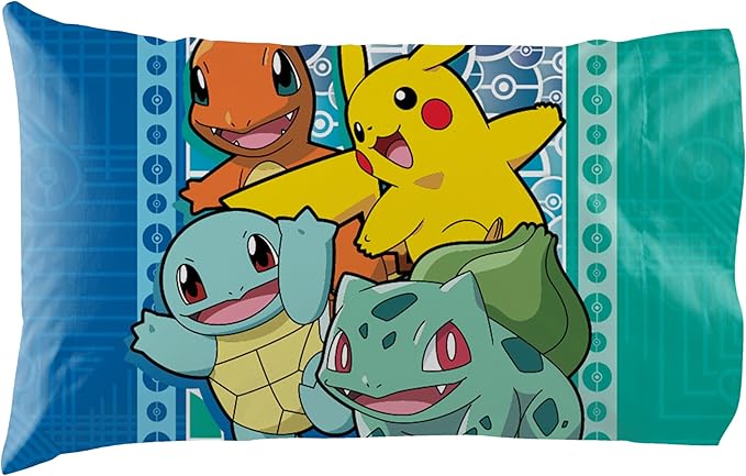 Northwest Twin Bed in a Bag Set – Pokémon First Starters Design – 5-Piece Bedding Set with Comforter, Fitted Sheet, Flat Sheet, Pillowcase, Sham