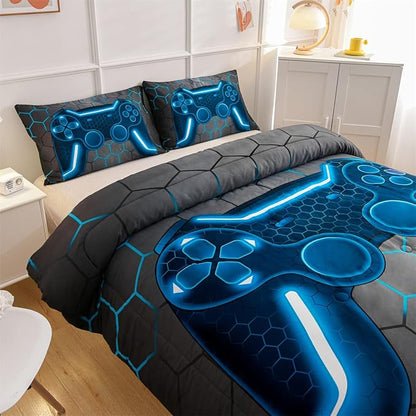 NTBED Game Console Comforter Set for Boys Girls Kids 3D Gaming Lightweight Microfiber Gamer Bedding Sets (Blue, Twin)