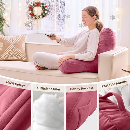 Sasttie Reading Pillow, Pillows for Reading or Relaxing – Ergonomic Support for Head, Neck, Back, and Lumbar, 21-Inch, Rose Pink
