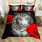 Safari Tiger Comforter Cover King Size, Rose Flower Romantic Floral Bedspread with 2 Pillowcases for Teens Women Adults Bedroom Decorative Fierce Animal Bedding Sets 3 Pieces Decorative Bed Cover
