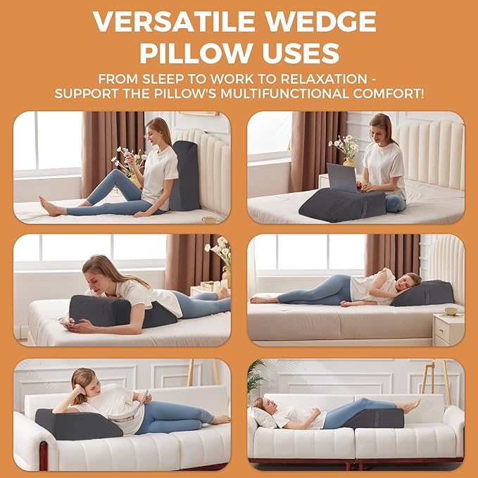 Leg Pillow Elevation Blood Circulation, Leg Elevation Pillows for After Surgery, Swelling, Leg Elevating Pillows with Cover and Handle, Leg Pillow for Pain Relief, 23.6×16.8×8Inch, Velvet Grey