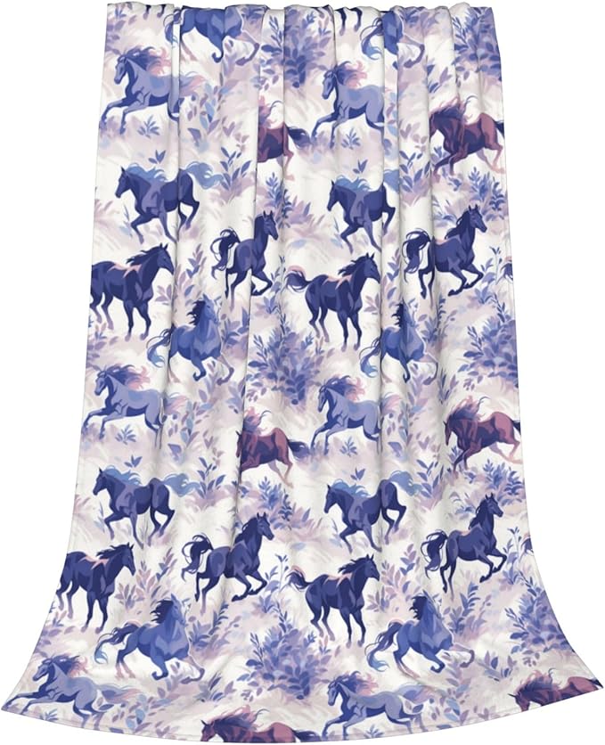 Horse Blanket Animal Flowers Pattern Print Flannel Throw Blankets Gifts for Girls Women Sofa Soft Fuzzy Lightweight Home Decor for Couch Bed Sofa All Season 80x60 Inches