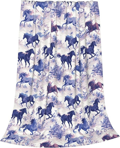 Horse Blanket Animal Flowers Pattern Print Flannel Throw Blankets Gifts for Girls Women Sofa Soft Fuzzy Lightweight Home Decor for Couch Bed Sofa All Season 60x50 Inches
