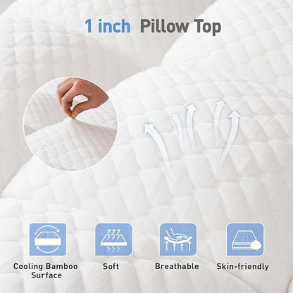 Dual Layer 3 Inch Memory Foam Mattress Topper Twin Size, 2 Inch Cooling Gel Memory Foam Plus 1 Inch Pillow Top Mattress Pad Cover, with 8-21 Inch Deep Pocket