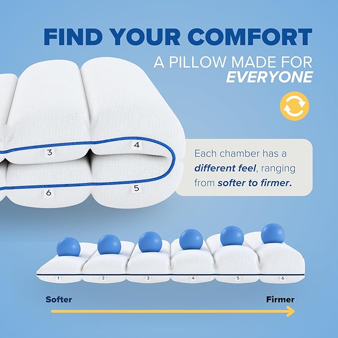 TUMBLE 6-Chamber Adjustable Bed Pillow & Pillowcase | Back, Side & Stomach Sleepers | Cooling Cover | Memory Foam & Gel Fiber Fill | Customize Your Comfort | CertiPUR/Oeko-Tex | Standard Queen 1 Pack