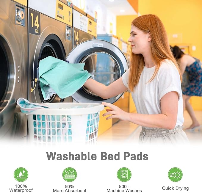 Bed Pads Washable Waterproof for Incontinence Adults, Reusable Wetting Pad Mattress Protector Underpads Tuckable Quick Dry, Fits King Size Bed, 36" x 76", Green
