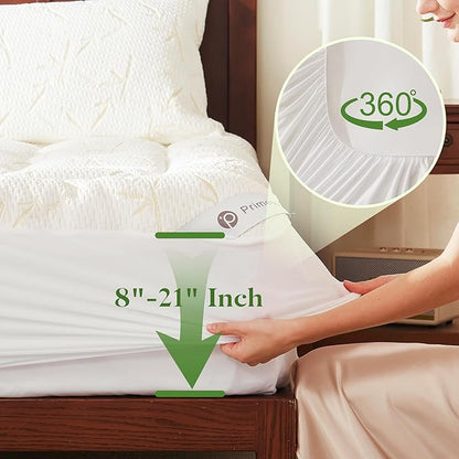 Twin Size Mattress Topper, Thick Pillow Top Mattress Pad，Up to 21 Inch Deep Pocket,Soft Breathable Mattress Pad for Back Pain, Waterproof Protector Cover(Beige)