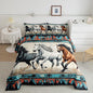 Feelyou Horse Bedding Set Toddler Size Kids Bohemian Southwestern Native Aztec Comforter Cover for Boys Girls Teens Teal Beige Duvet Cover Breathable Soft Lightweight Microfiber Quilt Set