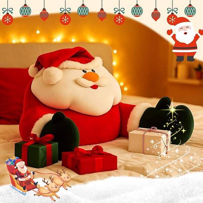 Breling Christmas Reading Pillows Santa Claus Pillow Gifts for Bed Sitting up, 30" x 19.7" Large Backrest Cushion with Arms Back Support for Reading Rest Sit up on Couch Sofa Floor