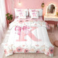 Erosebridal Initial Letter K Bed in A Bag Pink Monogrammed Bowknot Bedding Sets King for Girls Kids Young Woman, Floral Dreamy Princess Style Comforter Set with Sheets with 2 Pillowcases