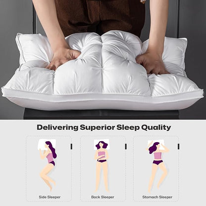 ZUBISU Queen Size Luxury White Goose Down Pillow,800 Fill Power Fluffy and Soft Hotel Feather Pillow,Ideal Bed Pillows for Side Sleepers,Pack of 1 (Queen, White)