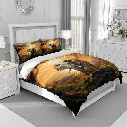 Elephant Fitted Bed Sheets Set Twin Size with A Pillow Cases Standard Size, Fitted Flat Sheet For Kids Girls Teens Adult Bedroom Decor, African Animal Bed Sheets Floral and Sun set Bedding Decor Set