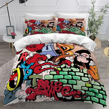 Duvet Cover Set Twin Size Graffiti Wall Comforter Cover Bedding Set for Men Youth Colorful Art Wall Quilt Cover with Pillow Shames Bedroom Deco No Comforter Inside(TY106, Twin)