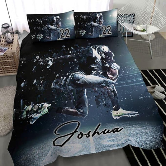 Personalized American Football Bedding Set, Kids 3 Piece Duvet Cover Set with Pillow Shams for Teens Boys, NO Comforter, Twin Size for Rugby Lovers (Football 12)