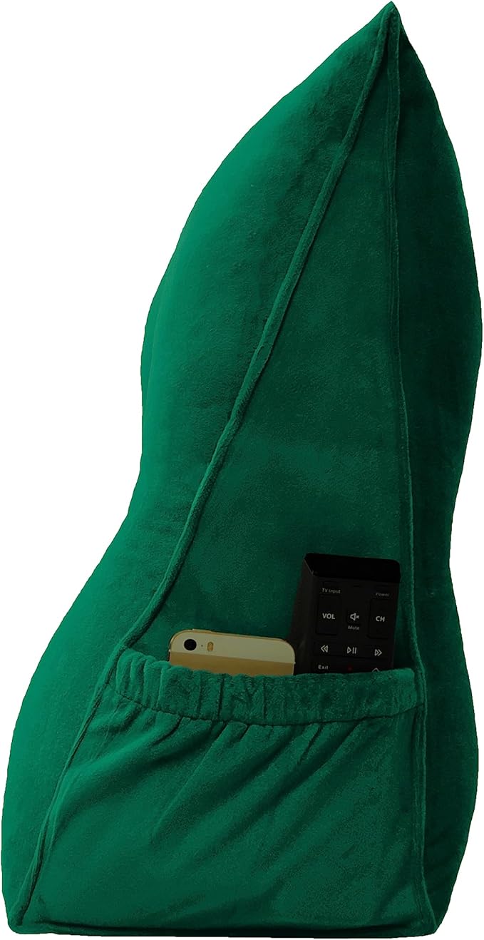 Triangular Reading Bed Rest Pillow Large Bolster Cushion Headboard Backrest Wedge Pillow with Removable Cover and Two Large Side Pockets (Green, King: 78 x 8 x 20 inches)