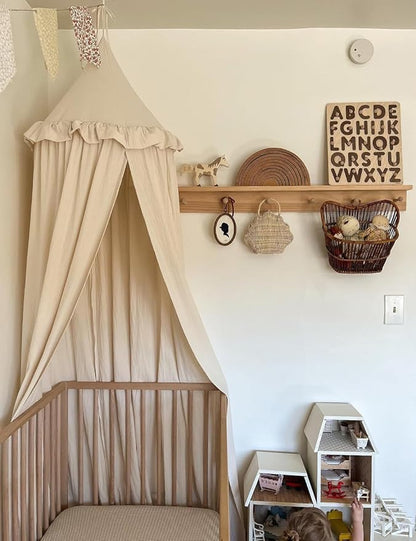 JIKAL Kids Bed Canopy with Ruffles Cotton Hanging Tent Frills Curtain Net for Baby Nursery Room Children Reading Nook Decor