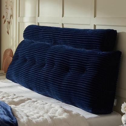 Headboard Wedge Pillow + A Long Neck Roll Pillow Body Pillow，Large Headboard Pillow with Removable Cover (Blue, King：76x8x20 inches)