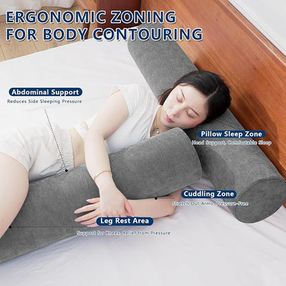 Body Pillow for Adults, Long Full Body Pillow for Side Sleepers and Pregnancy Support, High Resilience Cylindrical Bolster Pillow with Removable Washable Cover (47"x7.9", Dark Grey)
